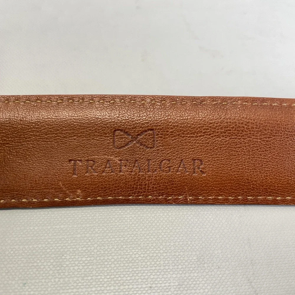 Trafalgar Belt Mens Size 42 Brown Leather Dress Gold Tone Square Buckle